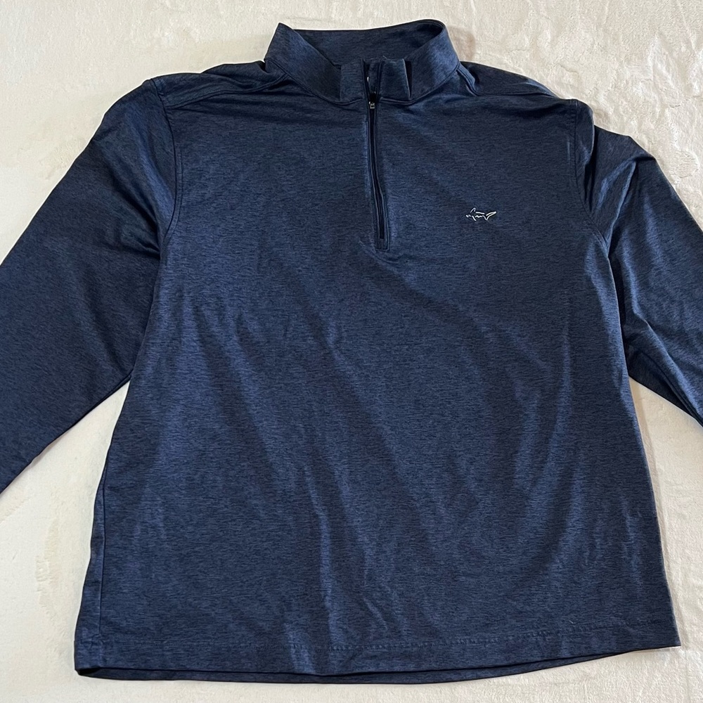 Men's Greg Norman Navy Blue Performance Quarter-Zip Jacket with Shark Emblem